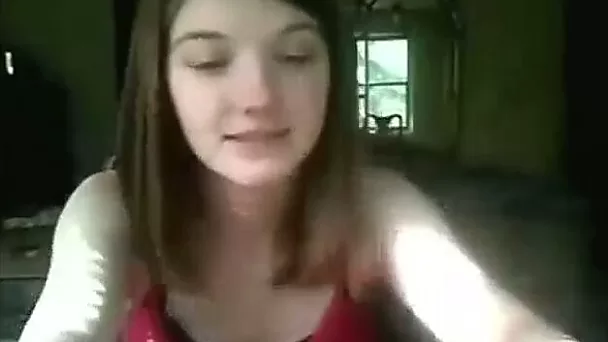 Cute pale all natural teen flashes her nice rack and tickles twat a bit