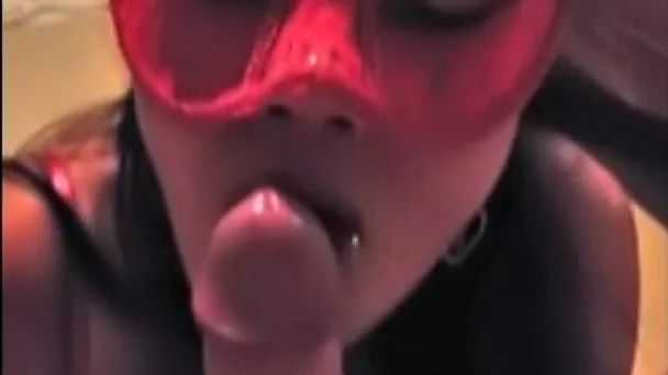 Hot brunette Asian girlfriend in the mask sucking my cock
