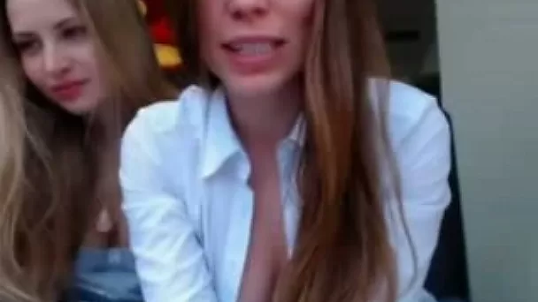 Redhead and blonde hot teen babes flashing goodies in public