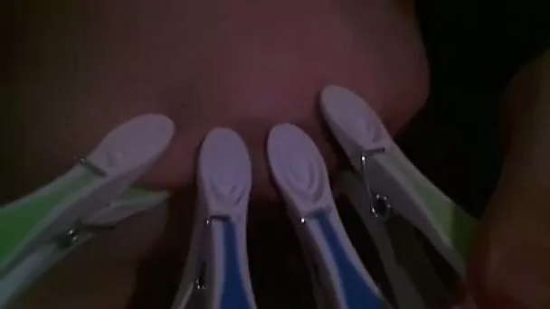 Homemade vid with my pregnant wife enjoying clamps on her tits