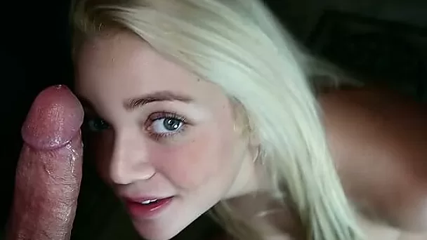 Bright horny blonde greedily sucks dick late at night for delight