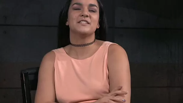 Blindfolded kinky black head in cute pink dress is mouthfucked by BBC owner