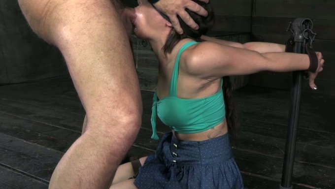 Humble Brunette With Natural Tits Is Tied Up And Sucks