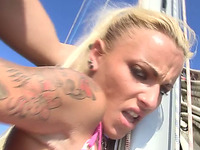 Leggy tattooed wild blonde cowgirl wanna be analfucked on boat