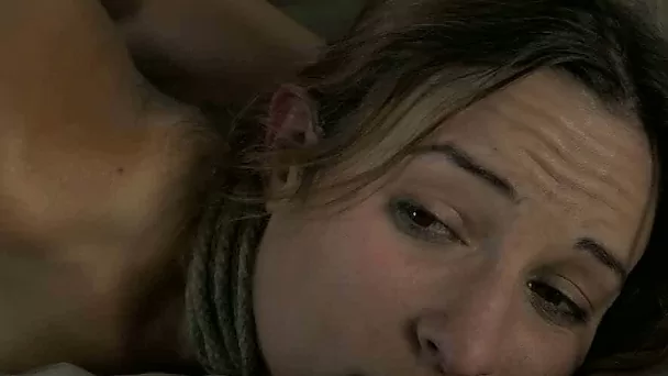 Hogtied bitch in bright stockings gets brutally teased with dildo