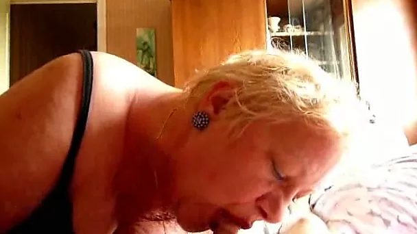 Slutty blonde grandma loves the taste of my small dick