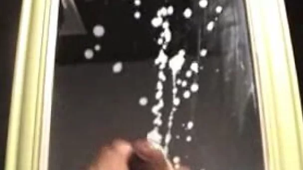 Beating my long cock with air balloons and cumming on mirror