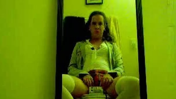 Sissy hubby wearing student uniforms masturbates in toilet