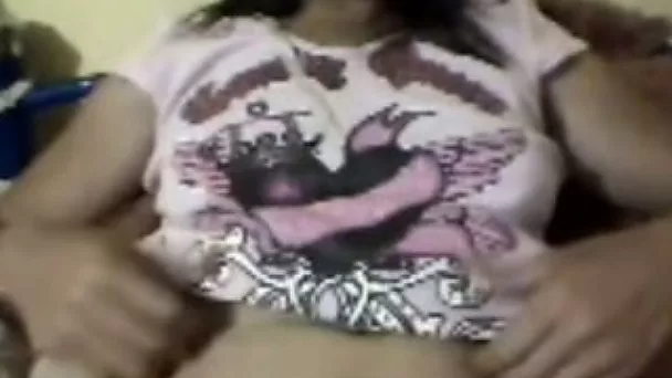 Cute brunette latina teen flaashes her boobies on webcam