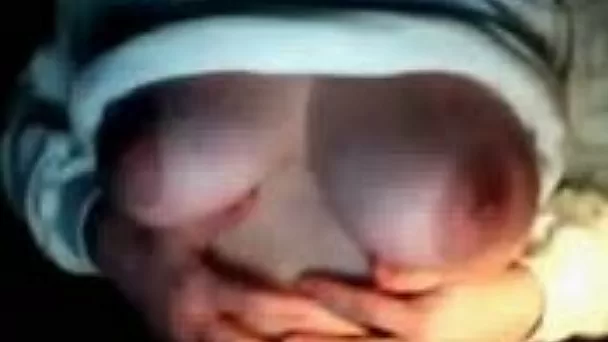 Big natural beautiful jugs on webcam in the dark room