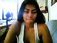 Beautiful dark skin hottie flashes her big boobs on webcam