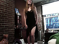 Sizzling hot amateur white lady in black dress undresses on webcam