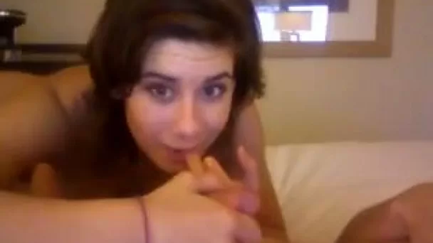 Cute brunette girlfriend playfully sucked my cock on webcam