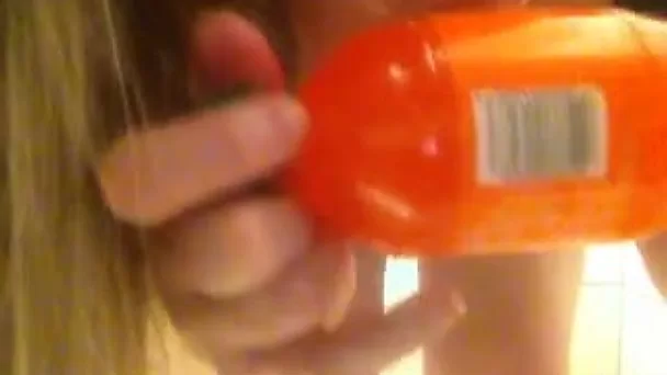 Trying to stuff my pussy with a soda bottle in the toilet