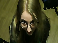 Good and sexy girl in glasses blowing my black dick for cum