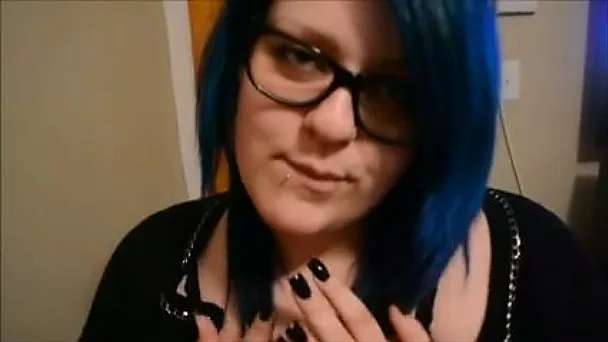 Blue haired nerdy kinky nympho with big rack wanna be poked doggy