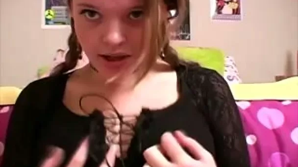 Cute young white hottie shows and plays with her boobies