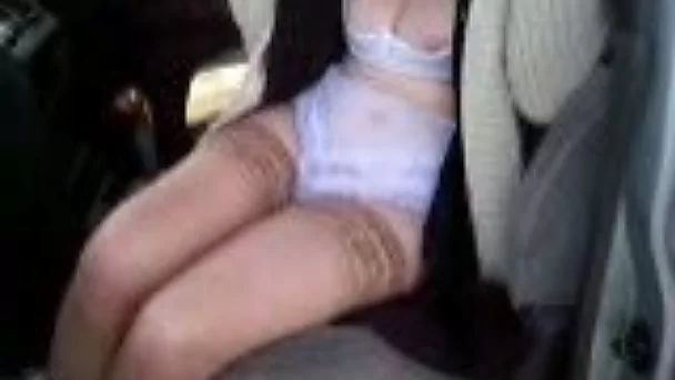 My horny MILF wife flaunts her body in stockings and lingerie in car