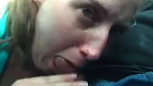 My buddy's ugly light haired bitch gets a chance to suck my dick