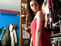 Adorable amateur brunette in red towel flashes on webcam