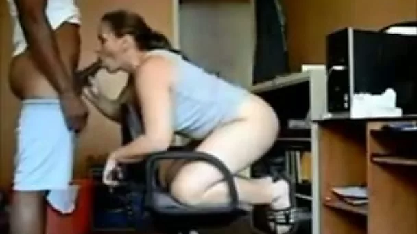 Chubby brunette gets nailed by my strong black buddy on cam