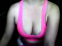 Adorable big breasts and pink shaved vulva exposed on webcam