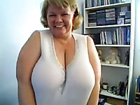 Chubby mature blond haired housewife loves bragging of her huge boobies