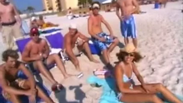 Our gorgeous and slutty friend strips on the beach for a bet