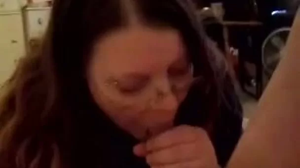 Nerdy dark haired bitch provides my buddy's stiff dick with a blowjob