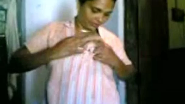 Ugly a bit plump Indian brunette housewife plays with her natural boobs