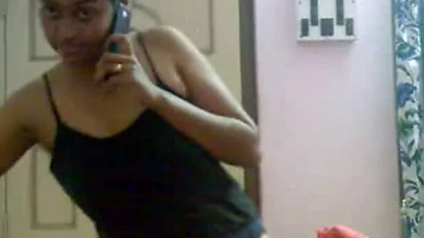 Kinky amateur wifey talks on the phone while flashing her titties