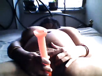 Chunky perverted all naked dirty-minded Indian brunette pets cunt with toy