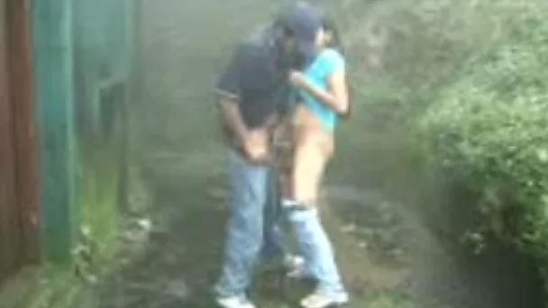 Sinful kinky amateur brunette GF provides her BF with a blowjob outdoors