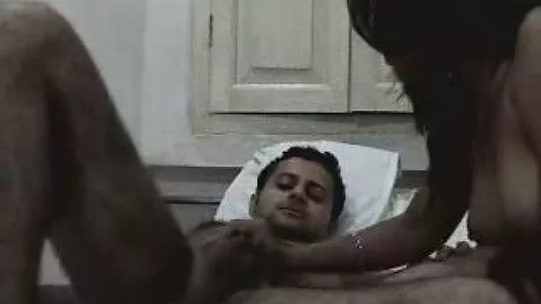Kinky straight haired chick provides her hairy BF's cock with a blowjob
