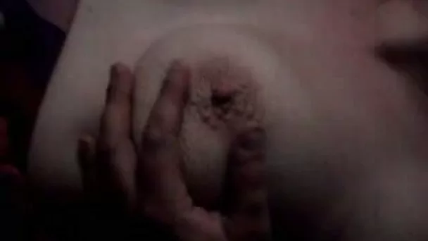 Playing with big tender tits of my lazy BBW wife on homemade video