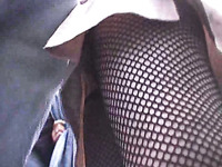 Upskirt view of my hor chubby babe's thick legs in fishnet stockings