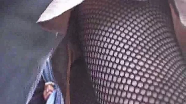 Upskirt view of my hor chubby babe's thick legs in fishnet stockings