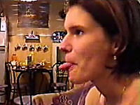 Frisky redhead wife shows off her long tongue and teases me