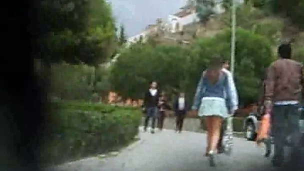 Young and curvy Cuban girlfriend flashes her upskirt outdoors