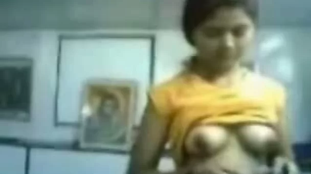 Amateur cute Indian brunette flashes tight tits and gives nice BJ