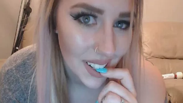 Blonde Tattoo Babe Masturbating her Tight Cunt