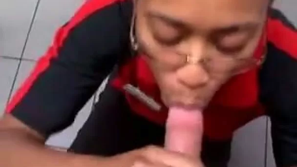 Slutty black nerdy shop assistant blew and jerked me on my cam