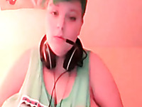 Green haired slutty amateur webcam nympho showed off her huge melons