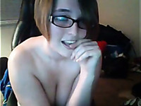 Nerdy big breasted webcam babe teased me with her strip show
