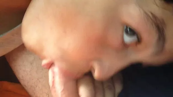 My short haired brunette wifey does her best while blowing my prick