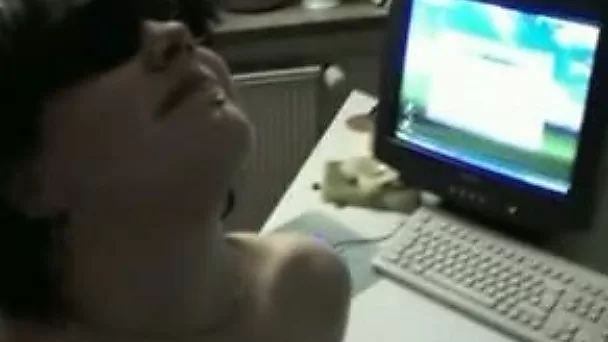 Slutty brunette blindfolded housewife jerks off my dick a bit on cam