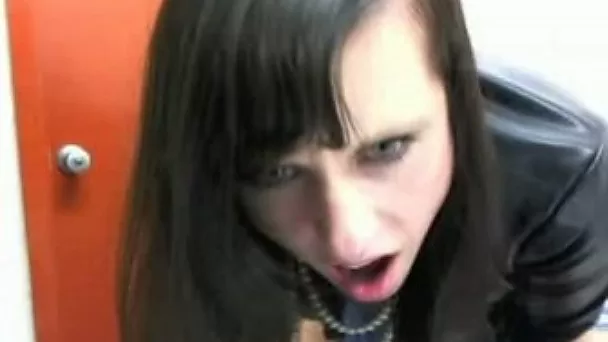 Wild slender brunette office nympho masturbated with dildo on webcam
