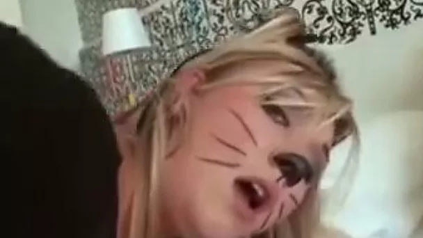 Submissive blonde skank painted like a pussy and fucked on cam
