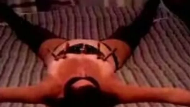 Brutal fingering my bounded and blindfolded wife on the bed