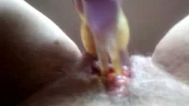 Petting my soaking wet meaty pussy with double headed dildo